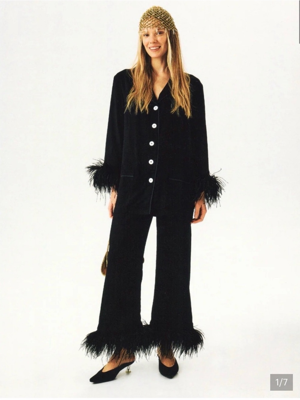 Sleeper Black Feather-Trim Two-Piece Pajama